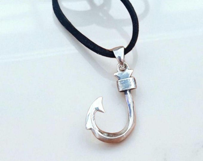 Sterling Silver Hawaiian Fish Hook Pendant: Makau Necklace Charm