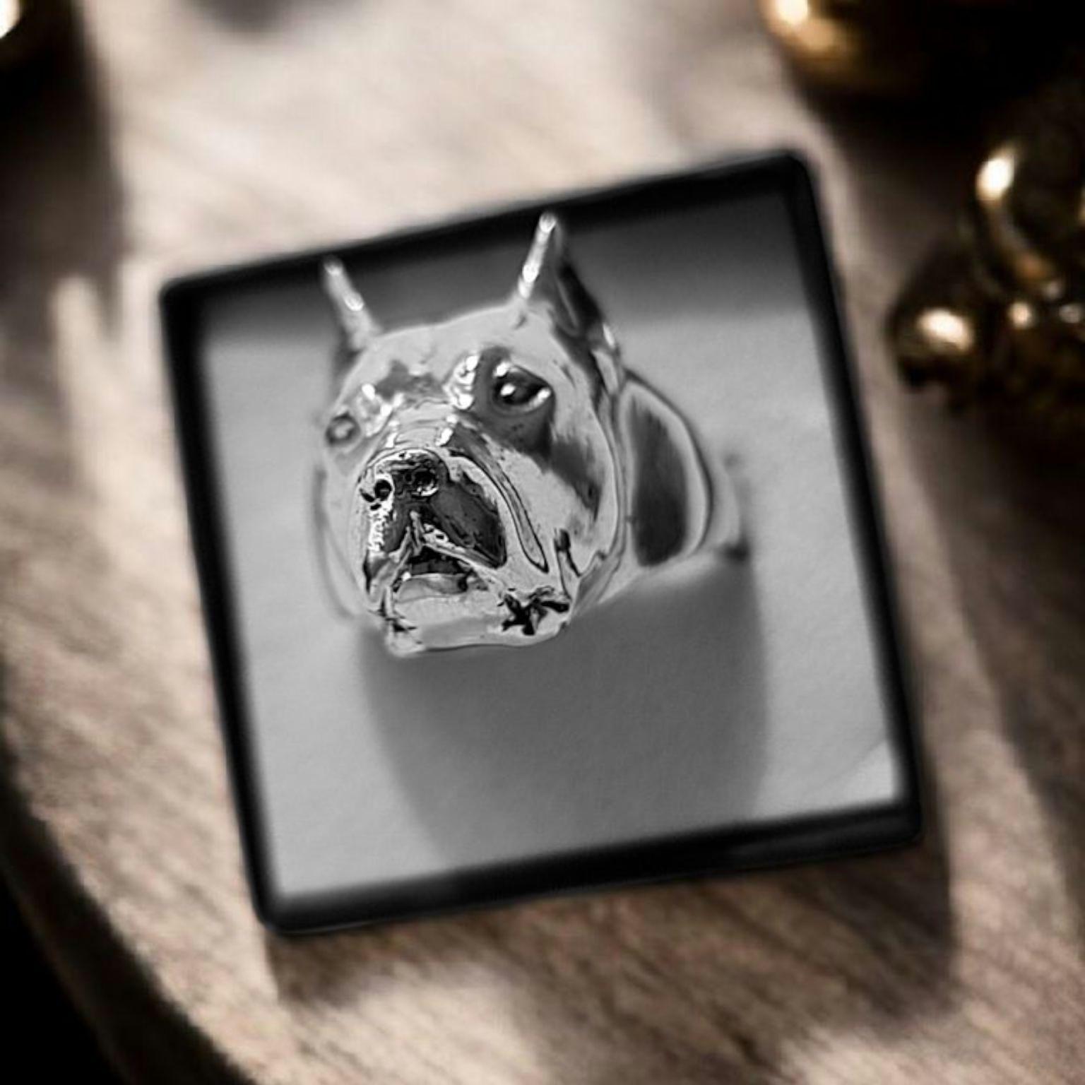 ピットブルリング：存在感のあるスターリングシルバーの分厚くて丈夫な