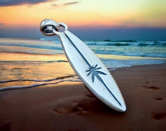 Handmade Sterling Silver Surfboard Pendant: Beach Lover Gift