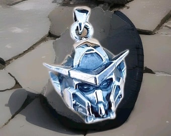 Sterling Silver Japanese Anime Robot Pendant - Oxidized Finish