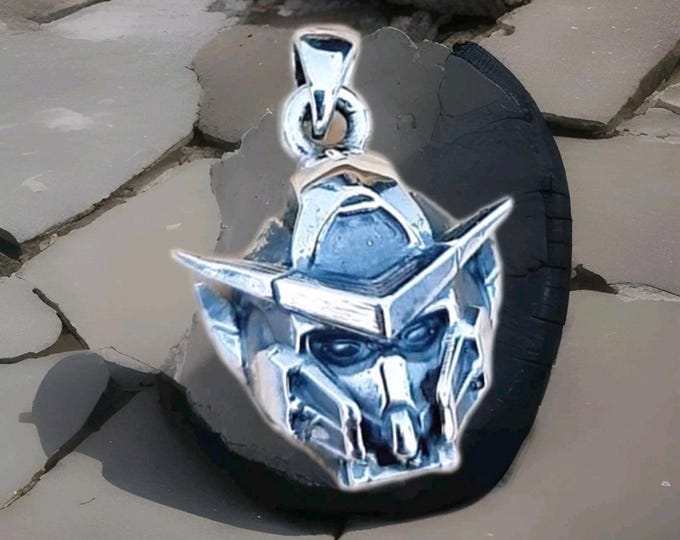 Sterling Silver Japanese Anime Robot Pendant - Oxidized Finish