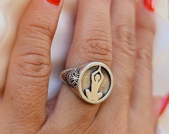 Meditation Om Ring -925  Sterling Silver - Unique Symbol Design -  Handmade