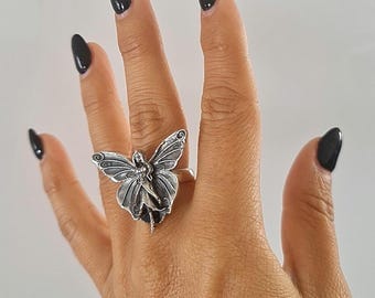 Fairy Statement Ring Fantasy Winged Faerie Princess ,Sterling Silver