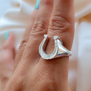 Sterling Silber Hufeisen Siegelring - Glücksbringer Ring - Pferd Ring - 925 Sterling Silber Hufeisen Siegelring für Glücksbringer