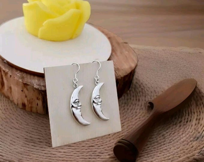 Sterling Silver Moon Face Earrings: Handmade Celestial Jewelry