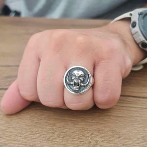 Handmade Snaggletooth War Pig Ring-Solid 925 Silver-Heavy Duty Design for the Ultimate Rockstar - Solid and sturdy -  Rock'n'roll