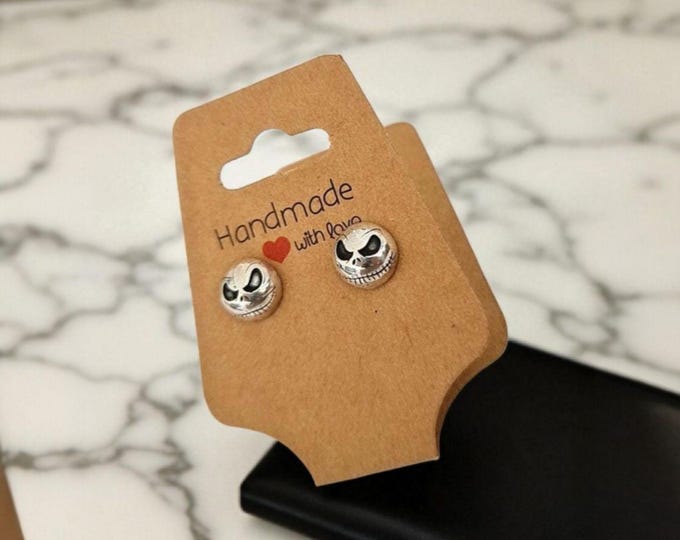 Handmade Sterling Silver Jack Skull Stud Earrings: Gothic Halloween Jewelry