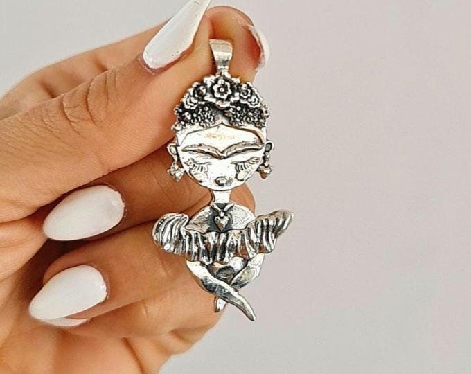 Frida Kahlo Pendant: Sterling Silver Statement Necklace, Handmade