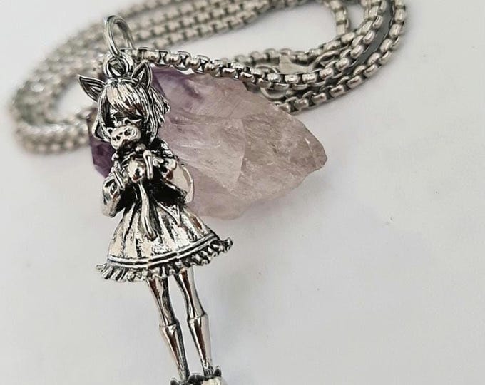 Anime Catgirl Necklace: Art Deco Pendant, Stainless Steel gift for Cat Lovers