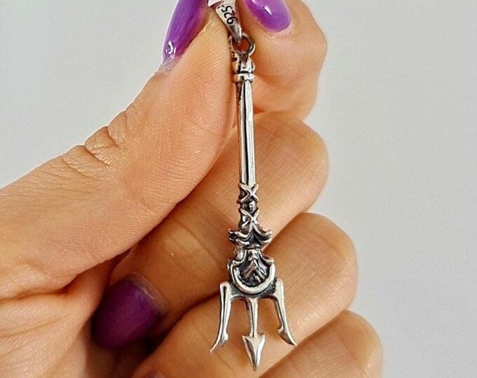 Poseidon's Trident 925 Silver Pendant- Poseidon's Weapon Harpoon - Mythical Design - Trident of Poseidon the Greek God of Sea