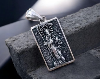 Sterling Silver La Santa Muerte Pendant: Gothic Divine Protection