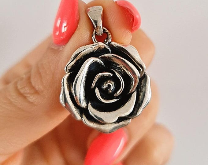 Oxidized Sterling Silver Rose Pendant - Handmade Floral Necklace