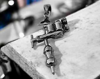 Sterling Silver Tattoo Machine Pendant | Detailed Tattoo Artist Necklace