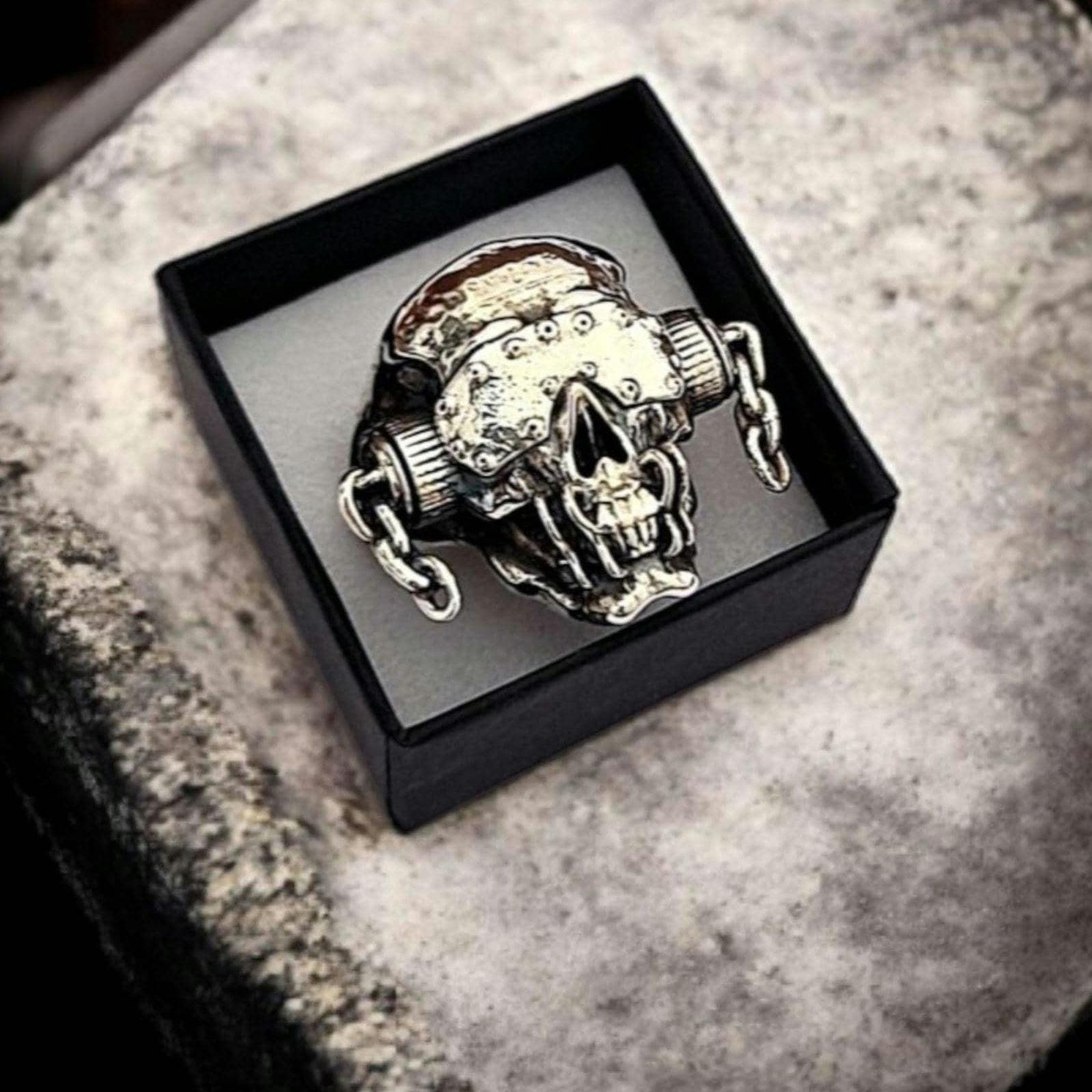 Sterling Silver Vic Rattlehead Skull Ring - Heavy Metal Biker