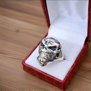 Eddie Mummy Skull Ring – Egyptian Rock Jewelry – Unique Heavy Metal Statement Handmade Sterling Silver