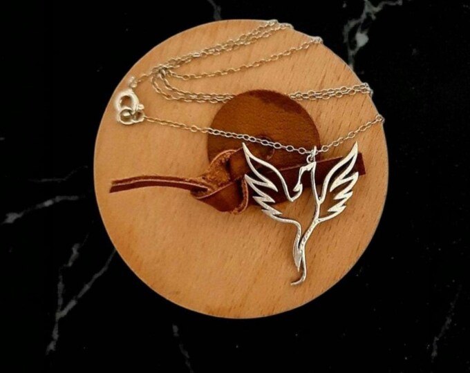 Sterling Silver Phoenix Necklace: Minimalist Rebirth Symbol, 45cm Chain