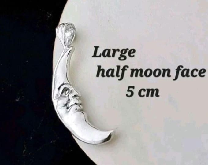 Crescent Moon Face Pendant  925 Sterling Silver - Unique Handcrafted