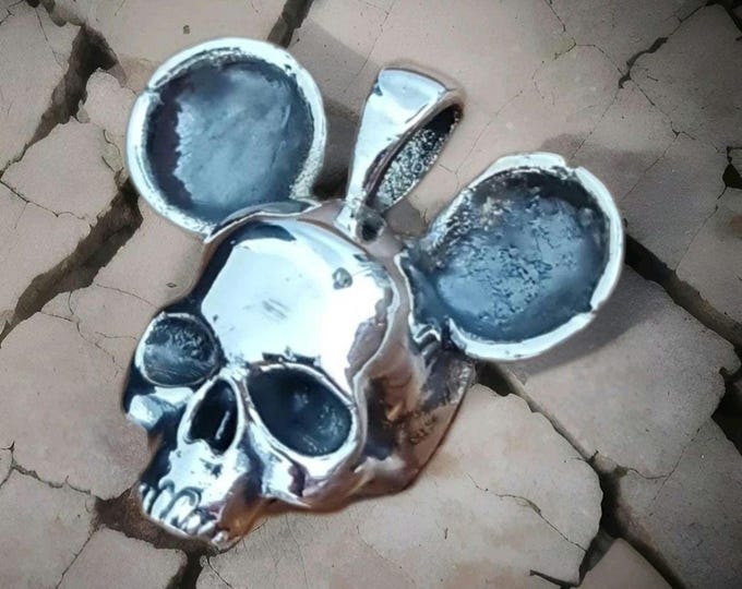 Handmade Gothic Mouse Skull Pendant: Sterling Silver Necklace