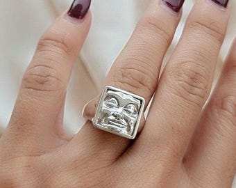 Handmade Sterling Silver Square Face Ring: Minimalist Design