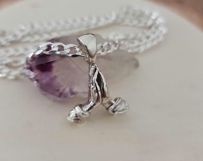 Sterling Silver Praying Hands Pendant: Victorian Style Faith Jewelry