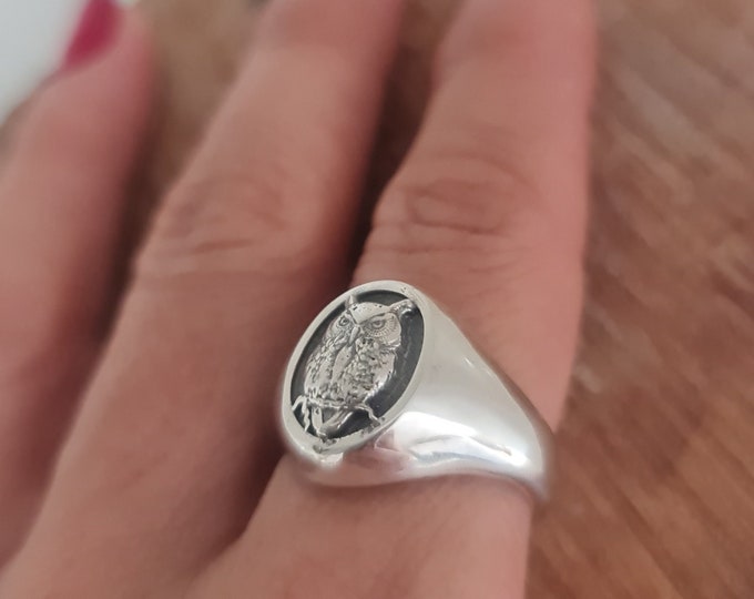 Handmade Sterling Silver Owl Ring: Animal Jewelry Gift