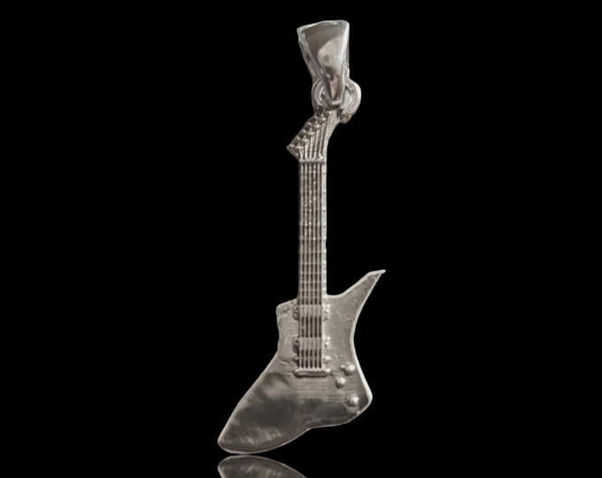 Handmade Sterling Silver Electric Guitar Pendant: Rockstar Jewelry