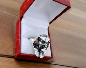Handmade Sterling Silver Pharaoh King Skull Ring: Gothic Biker Jewelry