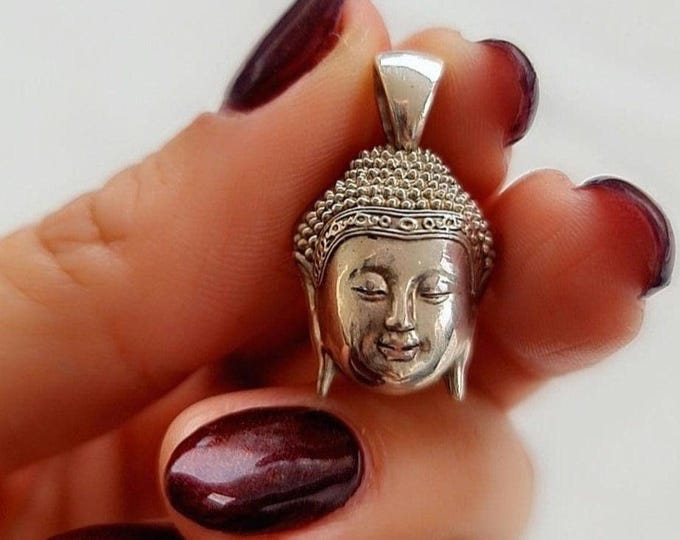 Handmade Silver Buddha Head Pendant: Meditation Yoga Jewelry