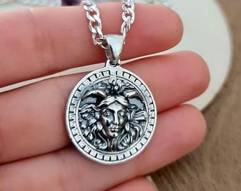 Greek Medusa Goddess Pendant  - sterling silver  captures the essence of Gorgon Medusa with an intricate design.
