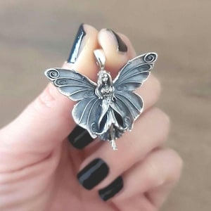 Handmade 925 Sterling Silver Fairy Princess charm -  Winged Fairy Fantasy Charm - Celestial-  FairyTale Princess  - Statement - 13 grams