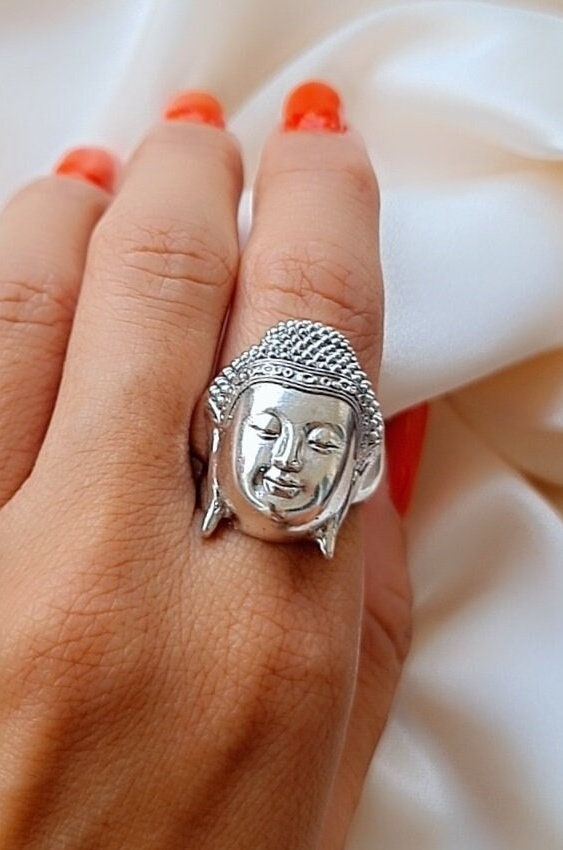 Stone With Silver Buddha Ring