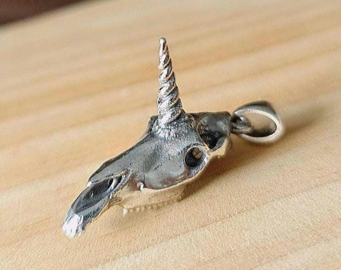 Unicorn Skull Pendant – Sterling Silver  – Mythical Skeleton Jewelry – Enchanted Animal  – Gothic Fantasy Gift