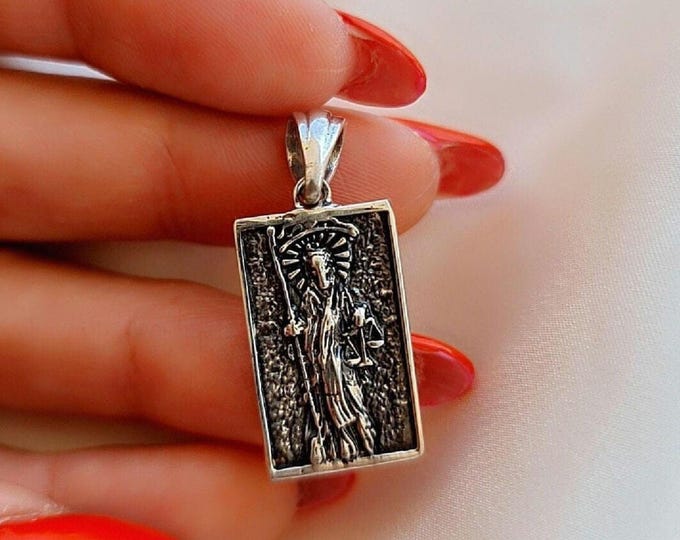 Handmade Sterling Silver La Santa Muerte Pendant: Gothic Divine Protection