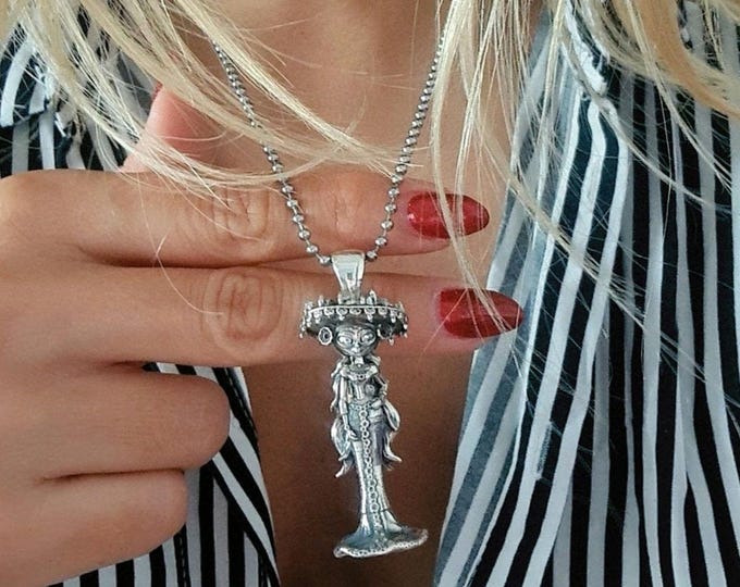 La Muerte Figurine Pendant: Handmade 925 Silver Cartoon character Jewelry