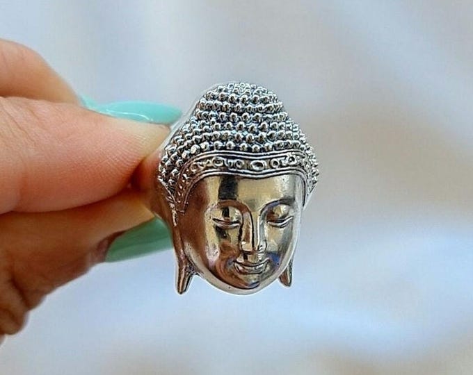 Handmade Silver Buddha Head Ring: Boho Hippie Jewelry