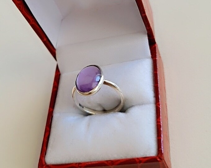 Handmade Oval Amethyst Ring: 925 Sterling Silver, February Birthstone