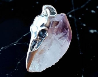 Handmade 925 Silver Raven Skull Pendant: Gothic Jewelry