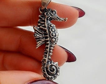 Handmade Sterling Silver Sea Horse Pendant: Oceanic Statement Piece