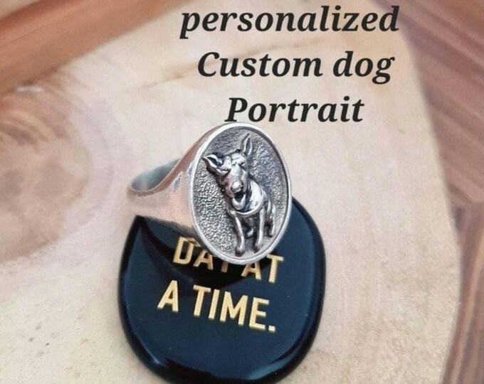Custom Sterling Silver Dog Portrait Ring: Personalized Pet Keepsake