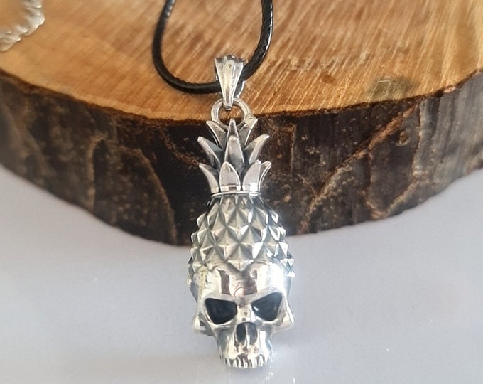 Handmade Gothic Sterling Silver Pineapple Skull Pendant