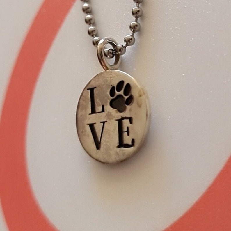 Handmade Silver Pendant with love paw engraving,round souvenir animal , Dainty Love Paw Engraved Silver Pendant image 7