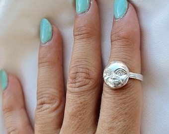 Moonface Ring: Celestial Jewelry Sterling Silver
