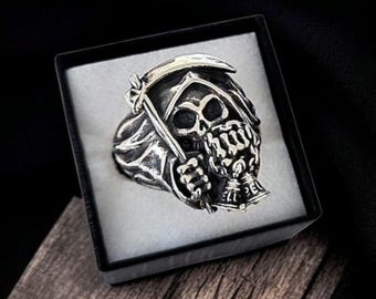 手作り925スターリングシルバー死神リング死神ゴシックバイカーパンク