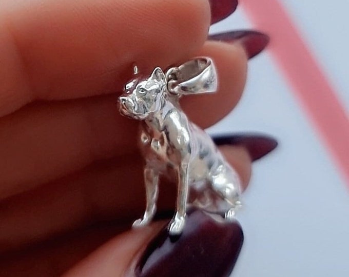 Pitbull  Sterling Silver Solid  figurine Pendant - Pitbull Gift for Lovers of the Breed