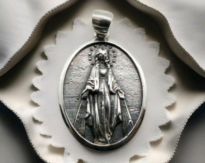 Virgin Mary Pendant - Mother of All - Religious Symbol of Protection  Silver Jewelry