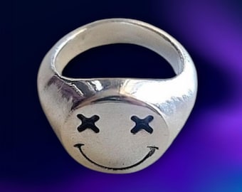 Smiley face  Ring   sterling silver Handcrafted with care - solid sturdy