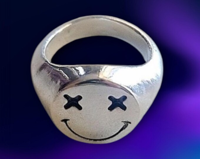Smiley face  Ring   sterling silver Handcrafted with care - solid sturdy
