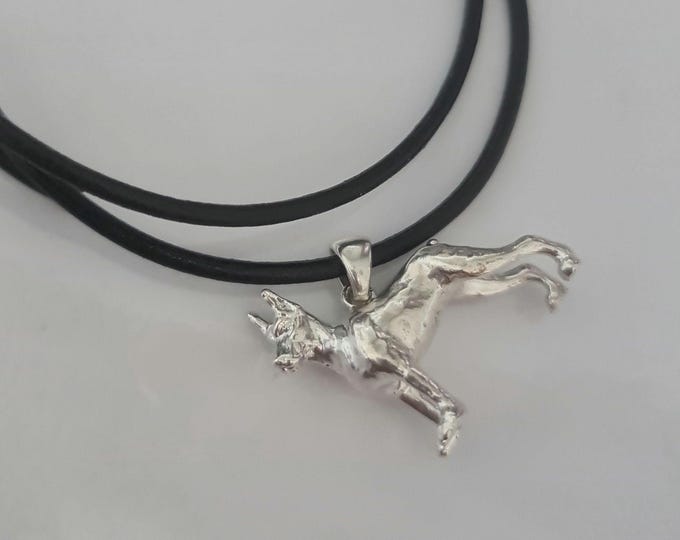 Handmade Sterling Silver Doberman Pendant: 925 Silver Dog Lover Gift