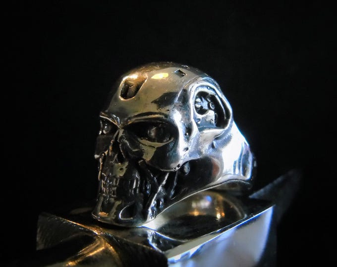 Handmade Sterling Silver T-800 Skull Ring: Terminator Fan Jewelry
