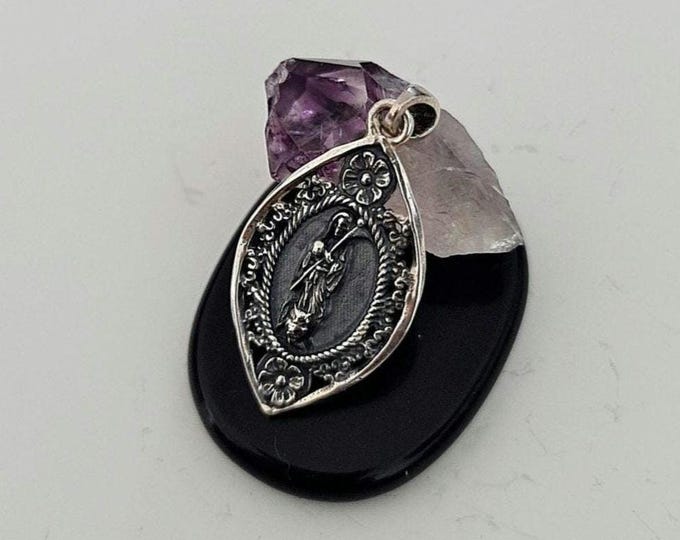 Santa Muerte with Scythe Pendant-Precious Symbol of Belief & Protection - Holy Death Sterling Silver
